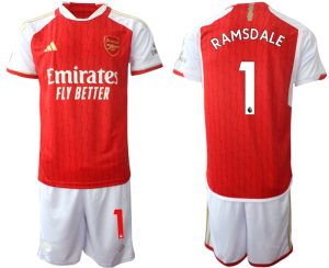 Moški Nogometni dresi kompleti Arsenal Domači 2023-24 rdeča bela Aaron Ramsdale 1