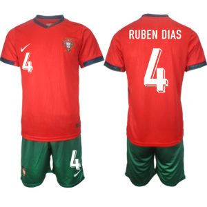 Moški Nogometni dresi Portugalska Domači Euro 2024 rdeča zelena Ruben Dias 4