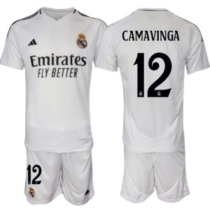 Poceni Moški Nogometni dresi kompleti Real Madrid Domači 2024-25 Eduardo Camavinga 12